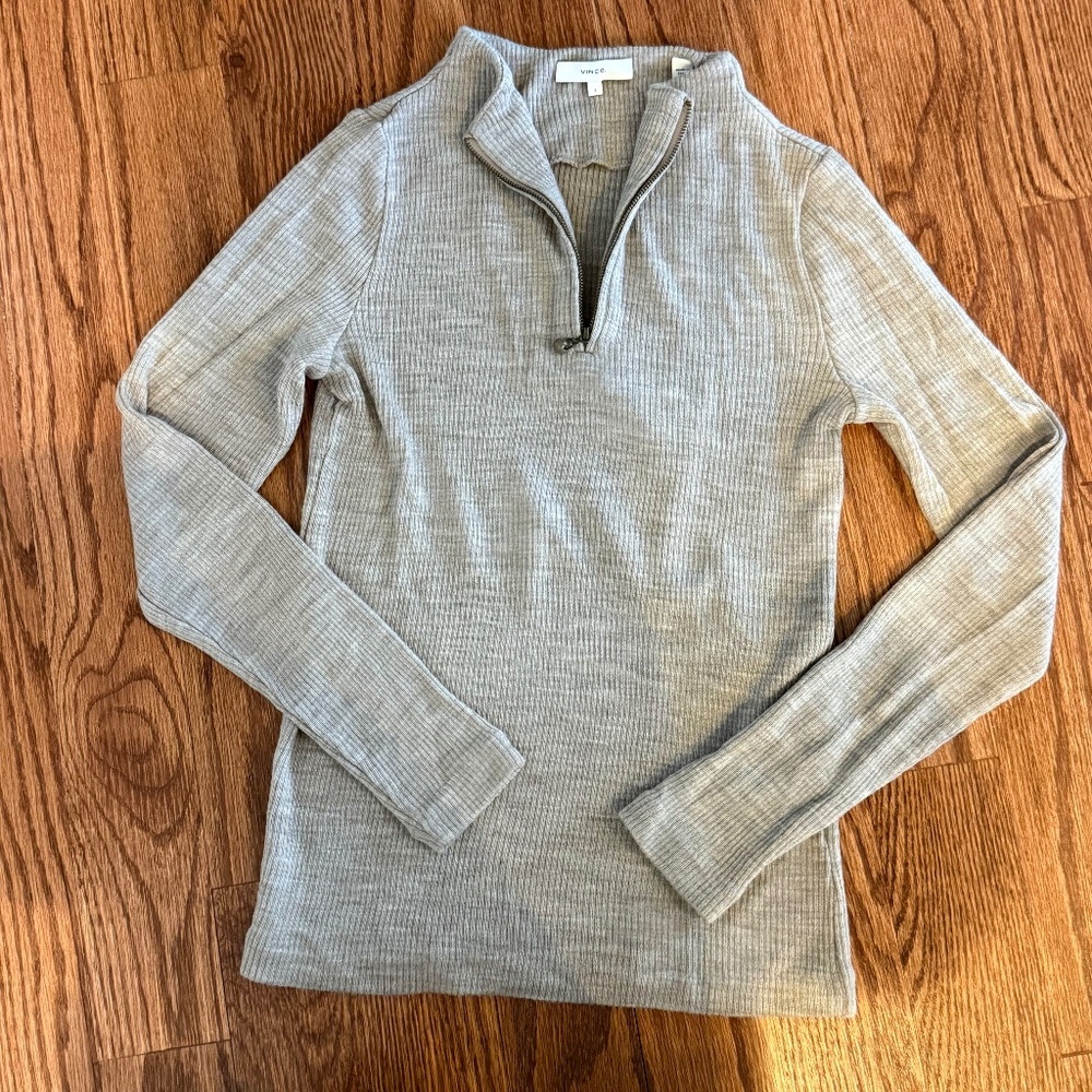 Vince Ribbed Half-Zip Mock Neck Pullover Sweater Top Wool Blend S